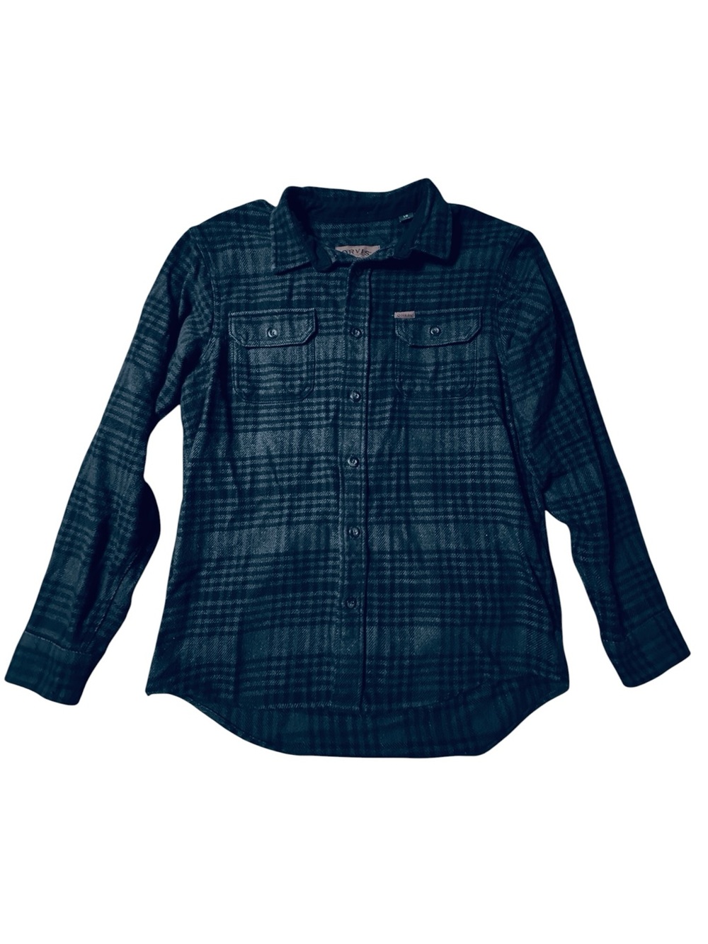 Orvis Men's L Blue Black Plaid Heavy Flannel Shirt Jacket Shacket Gorp